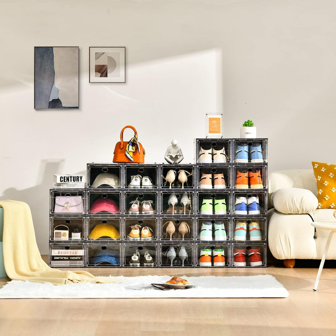 Amllas 10 Stück Schuhboxen, stapelbar, verbesserte stabile Schuh-Aufbewahrungsboxen mit transparente