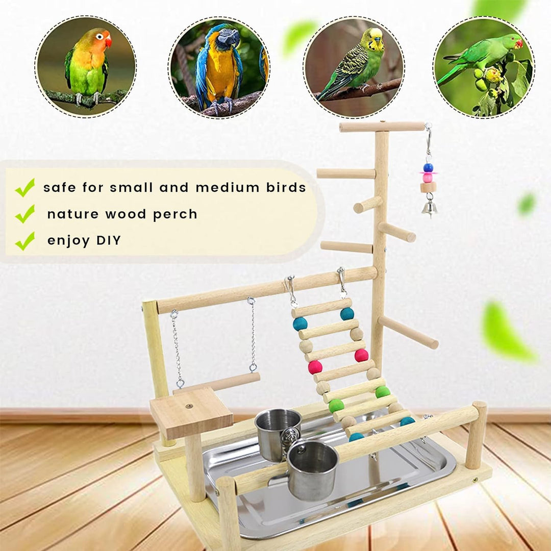 Wellensittich Spielplatz Vogel-Spielplatz mit Feeder-Cup Spielzeug Leiter Erklimmen Schaukel und Tab