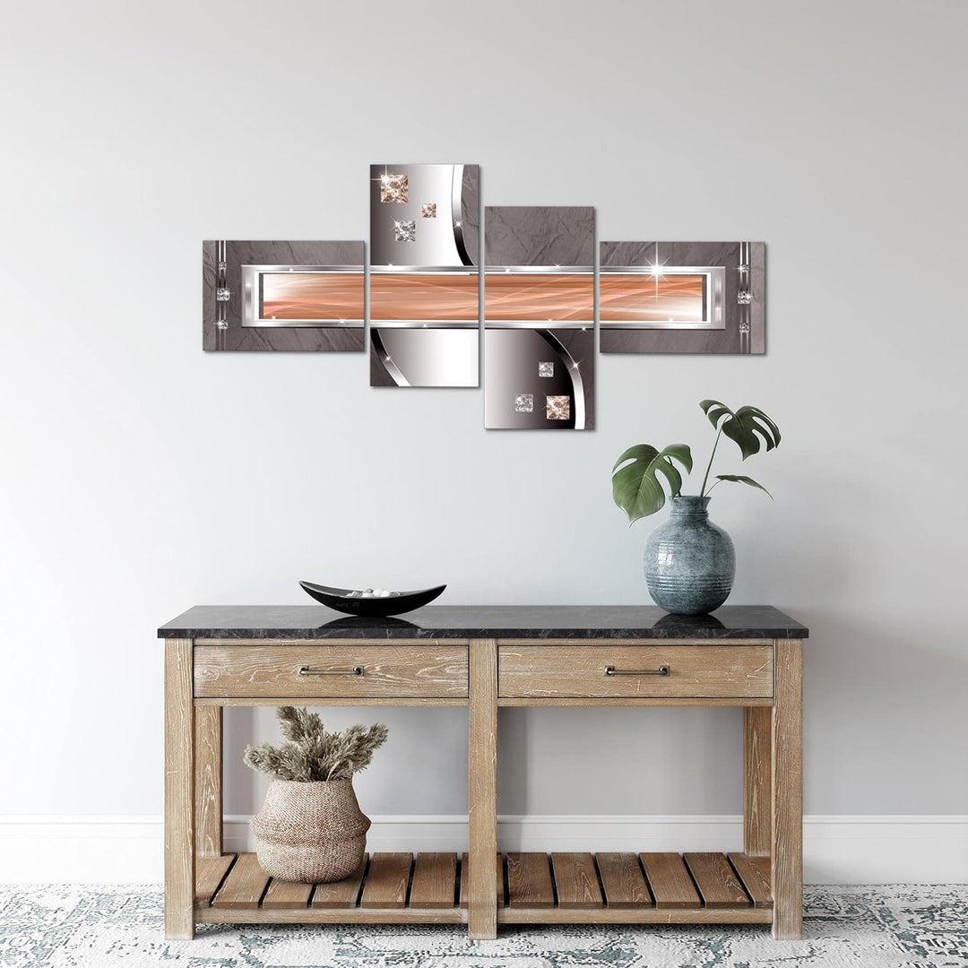 Runa Art Bild Modern Abstrakt - Made in Germany - Wandbilder Diamant Orange Grau 4 Teilig 021242a 10