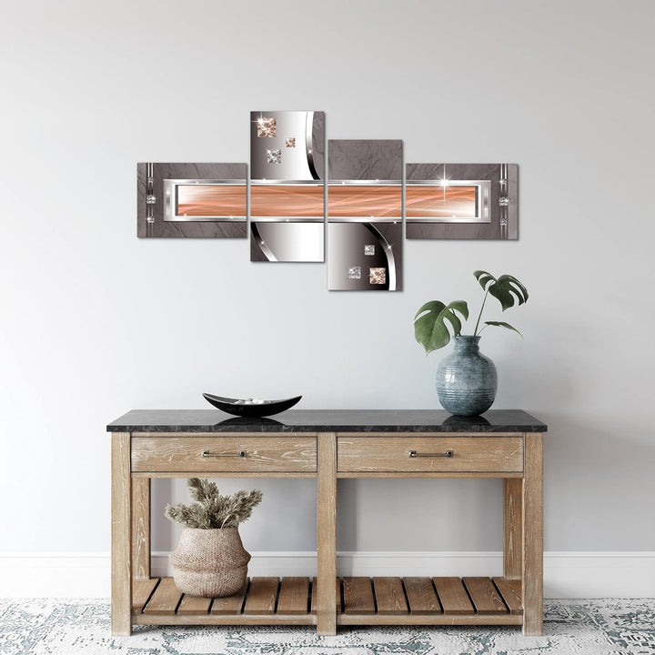 Runa Art Bild Modern Abstrakt - Made in Germany - Wandbilder Diamant Orange Grau 4 Teilig 021242a 10