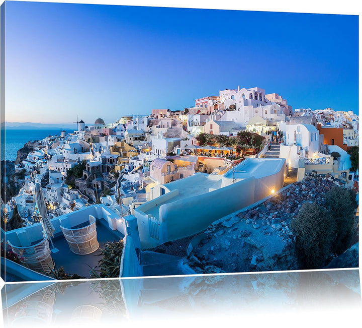 Pixxprint Oia Dorf Santorin als Leinwandbild/Grösse: 100x70 cm/Wandbild/Kunstdruck/fertig bespannt,
