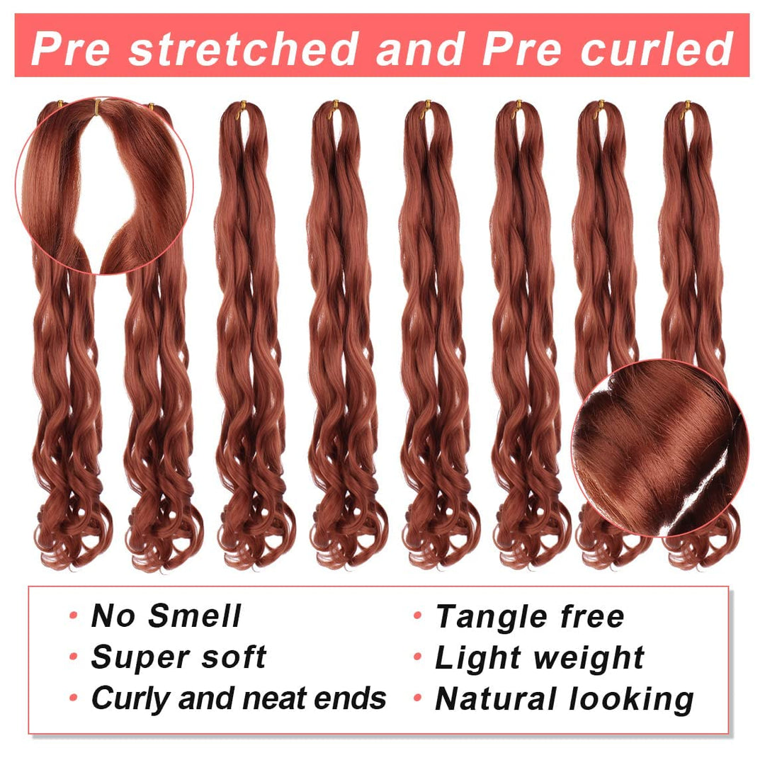 Xtrend 22 Inch Pre Stretched Bouncy Loose Wavy Braiding Hair 8 Packs Copper Red French Curly Braidin