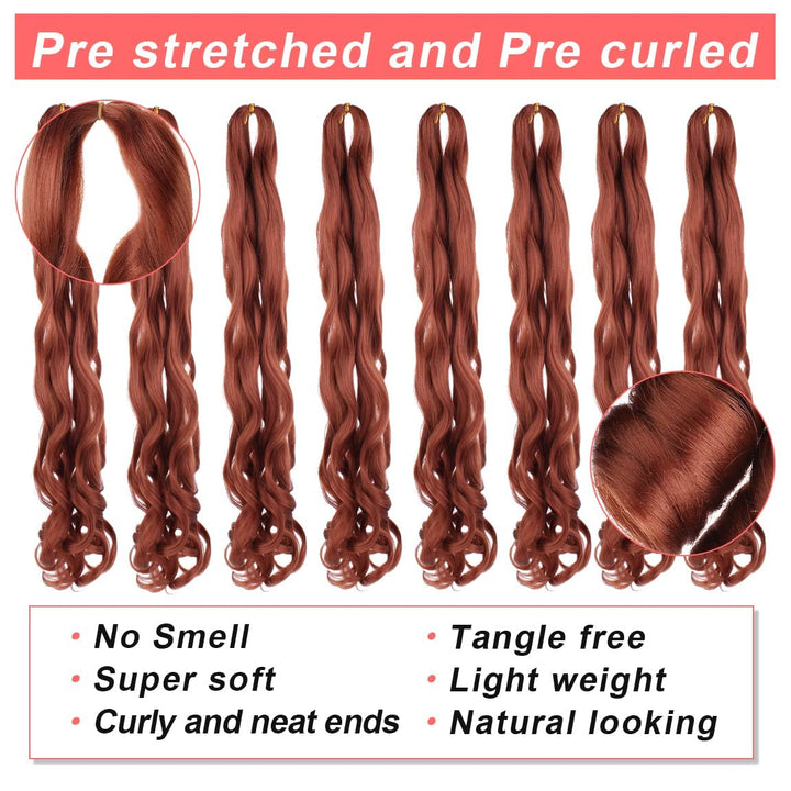 Xtrend 22 Inch Pre Stretched Bouncy Loose Wavy Braiding Hair 8 Packs Copper Red French Curly Braidin
