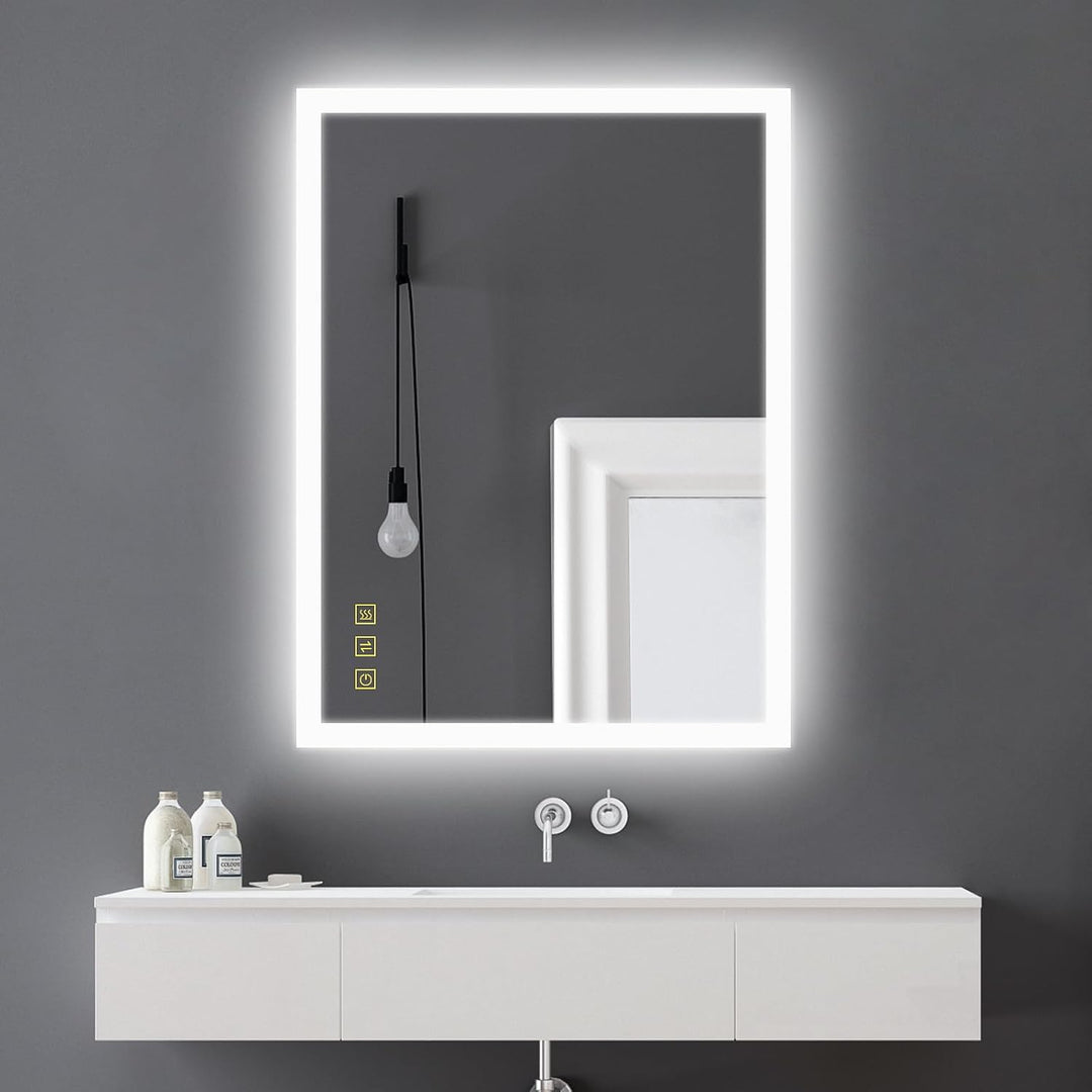 AI-LIGHTING Badezimmerspiegel mit Beleuchtung 80×60 cm Badspiegel mit Licht und Steckdose, Beschlagf
