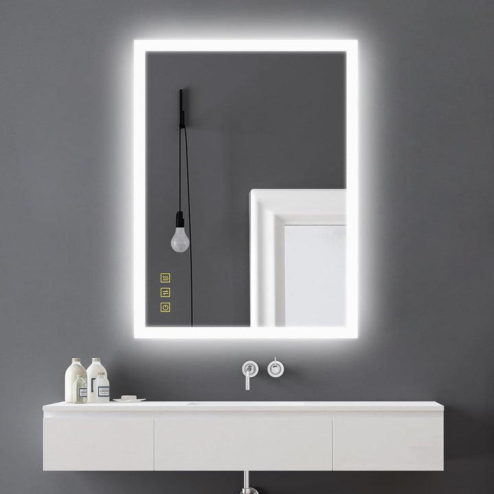 AI-LIGHTING Badezimmerspiegel mit Beleuchtung 80×60 cm Badspiegel mit Licht und Steckdose, Beschlagf