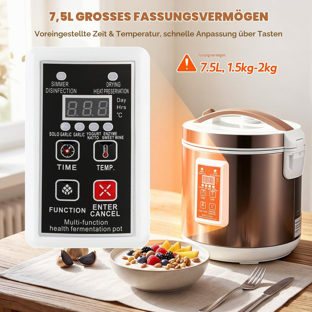 Moongiantgo 7.5L Schwarzer Knoblauchfermenter, Automatische Steuerung Knoblauchtopf Natto, Joghurt,