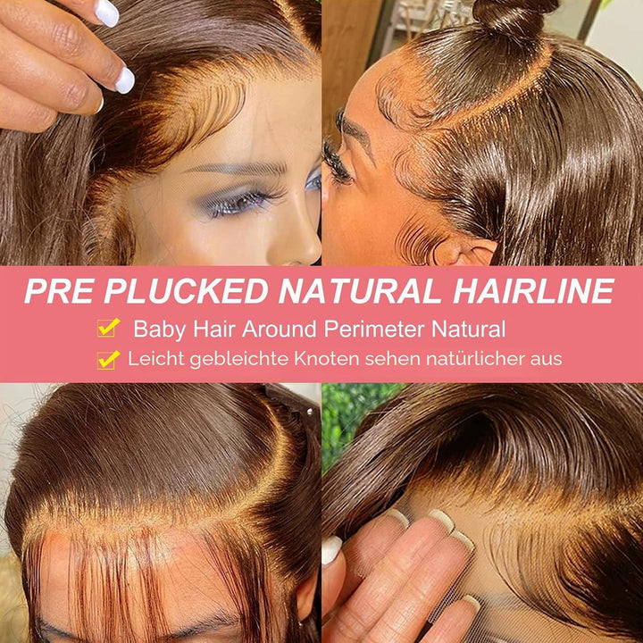 Echthaar Perücke 13x4 Lace Front Wig Human Hair Chocolate Brown Perücke Damen Straight human hair Wi