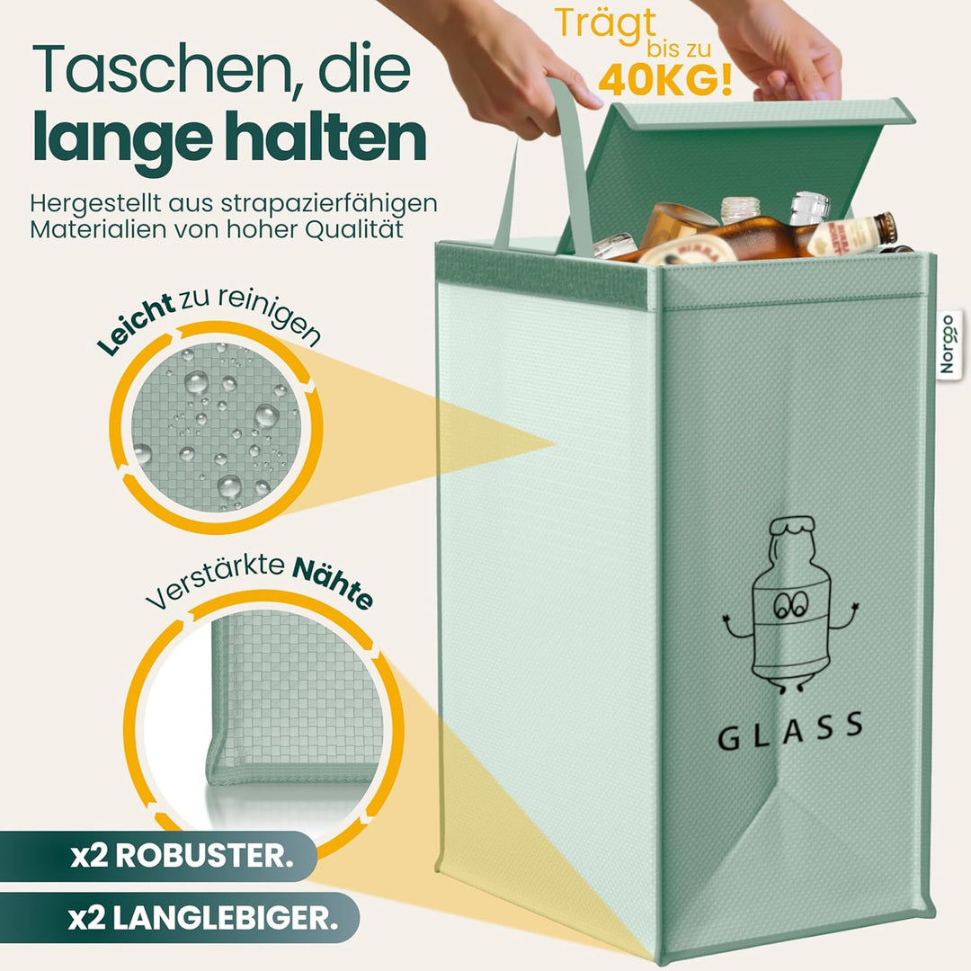 Norggo Set aus 3 Müllsäcken für Mülltrennung, 40L - Mülltrennsystem 3fach für Papier, Kunststoff und