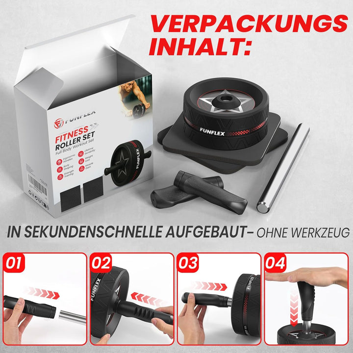 FUNFLEX Bauchroller - Bauchmuskeltrainer Set - Oberkörpertrainings Pack - Home Gym Equipment - Heimf