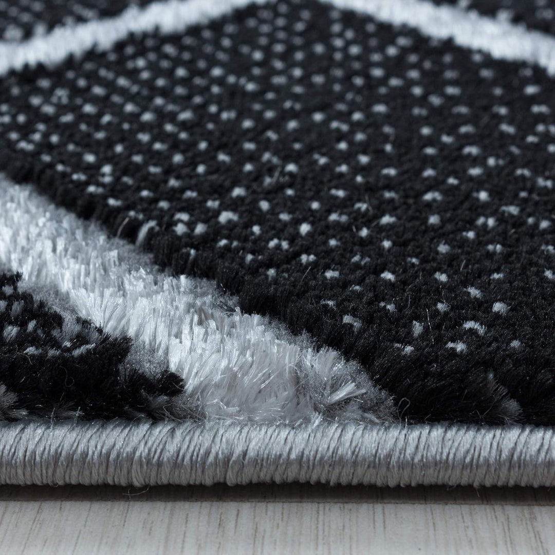 Carpetsale24 Modern Designer Teppich, Kurzflor Rauten - Marmor Optik, Rechteckig, Schwarz und Silber