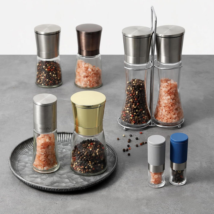 Vzaahu Salz und Pfeffermühlen 2er-Set mit Keramikkern,Zimt,Einstellbare Grobheit,Farbe Goldene,Tragb