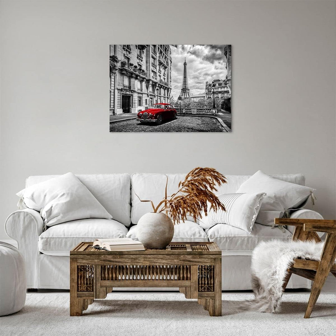 Bilder auf Leinwand Auto Eiffle Strasse Gebäude Leinwandbild 70x50cm Wandbilder Dekoration Wohnzimme