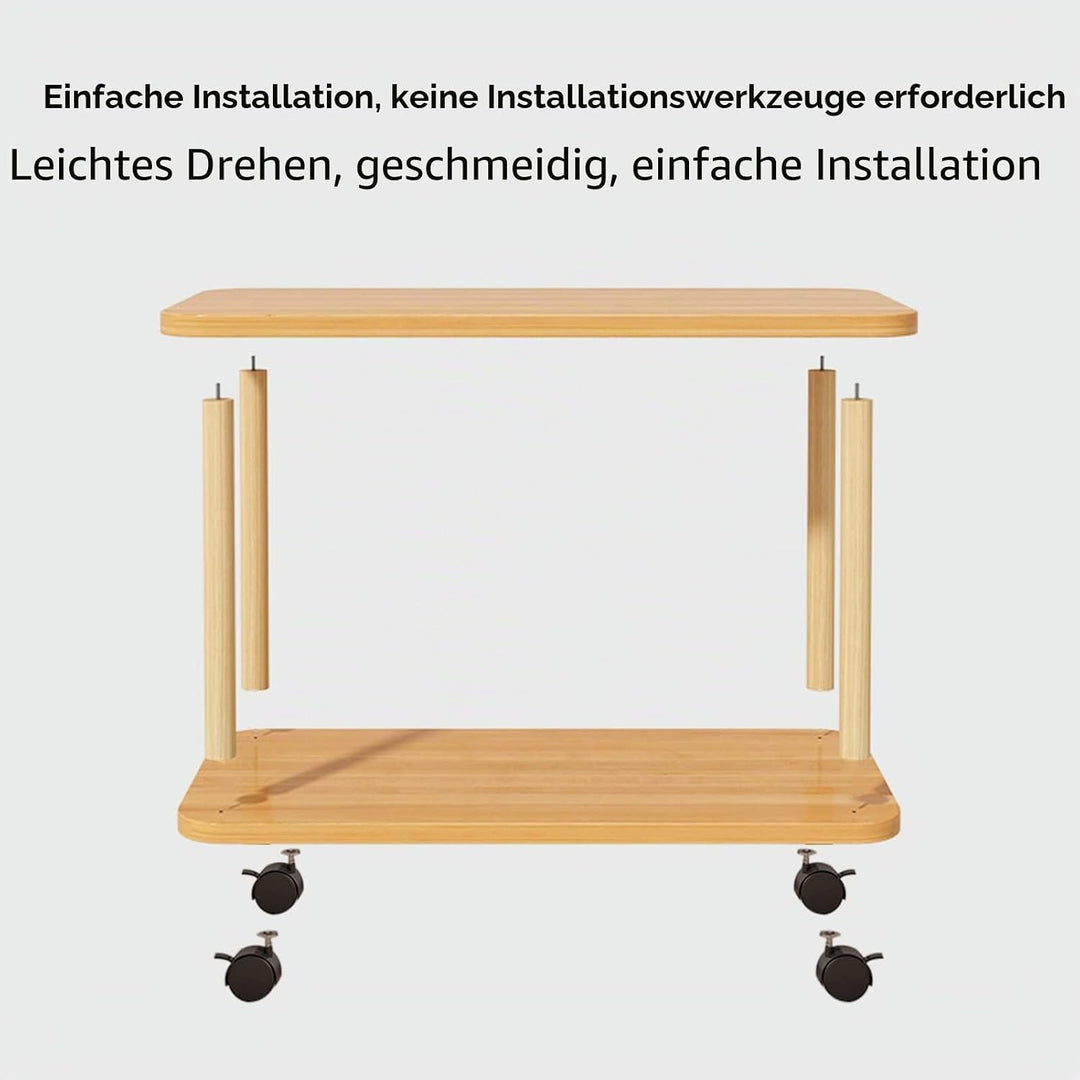 HshDUti Beistelltisch mit Rollen, 2-stöckiger schmaler Nachttisch, Holz-Beistelltisch, kleine Nachtt
