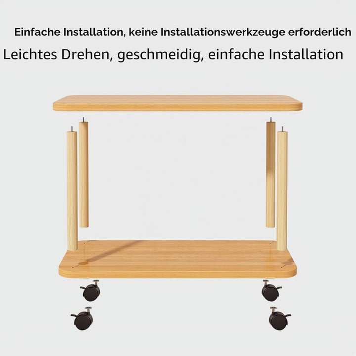 HshDUti Beistelltisch mit Rollen, 2-stöckiger schmaler Nachttisch, Holz-Beistelltisch, kleine Nachtt