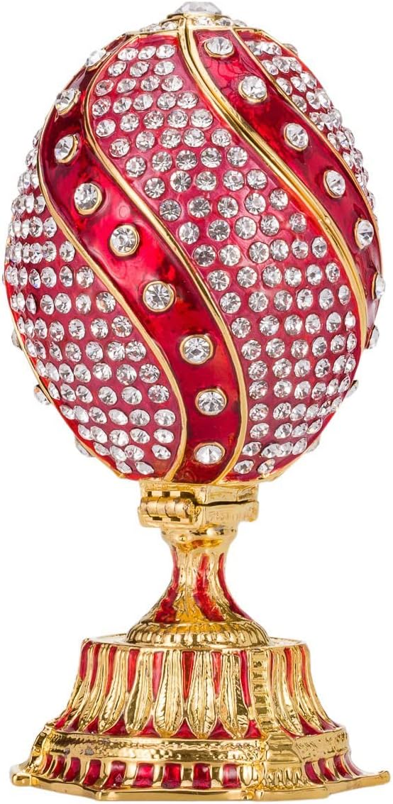 Danila-Souvenirs Fabergé-Stil verdrehtes Ei mit Korb der Blumen 12 cm rot