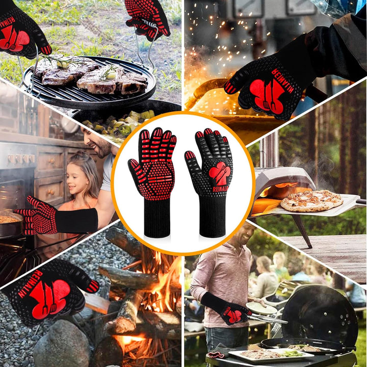 Reinalin Grillhandschuhe Hitzebeständig bis 800°C, Ofenhandschuhe Topfhandschuhe Feuerfeste Handschu