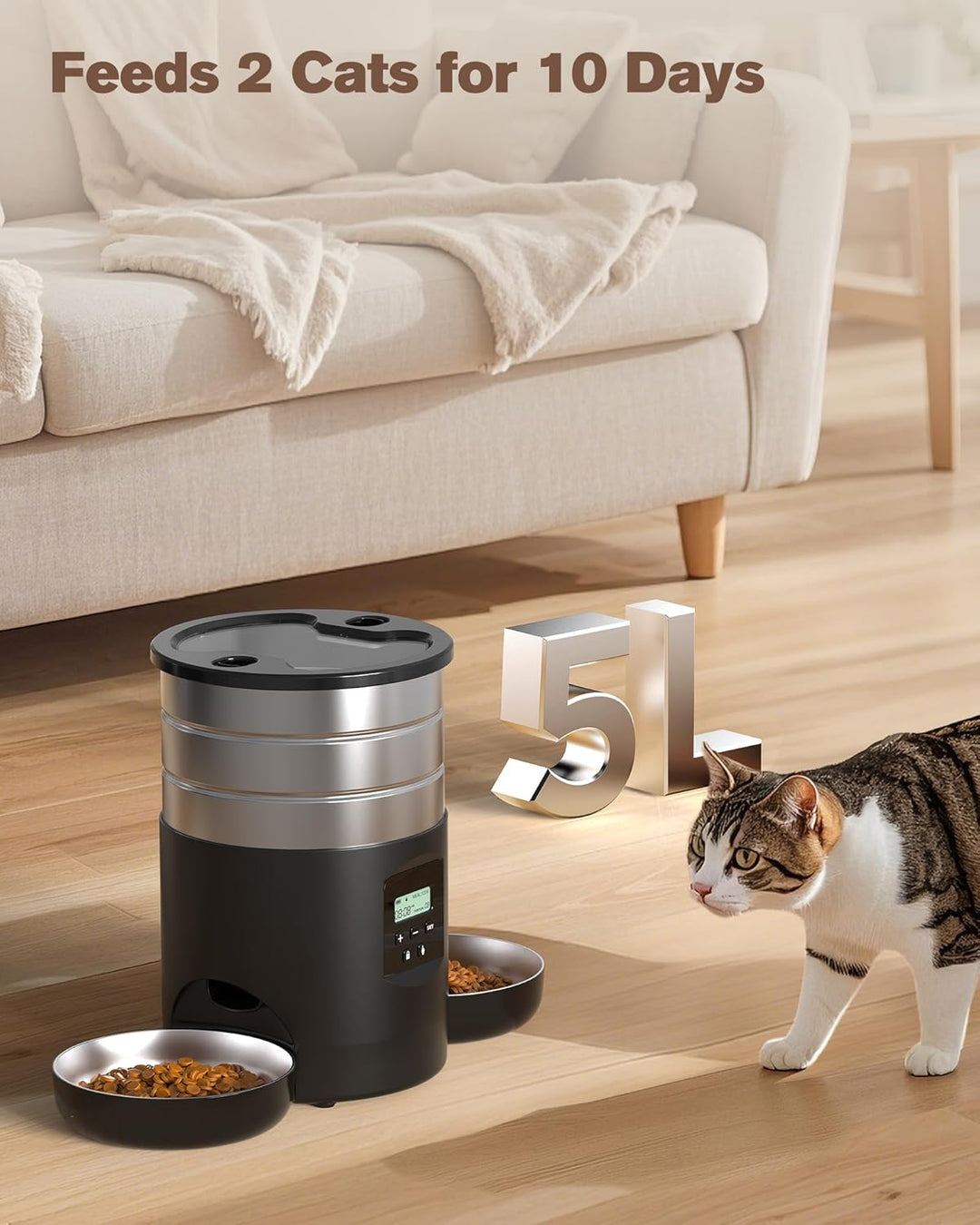 Futterautomat Katze 2 Näpfe Katzenfutter Automat: Edelstahl Futterspender Katze Programmierbarem Tim