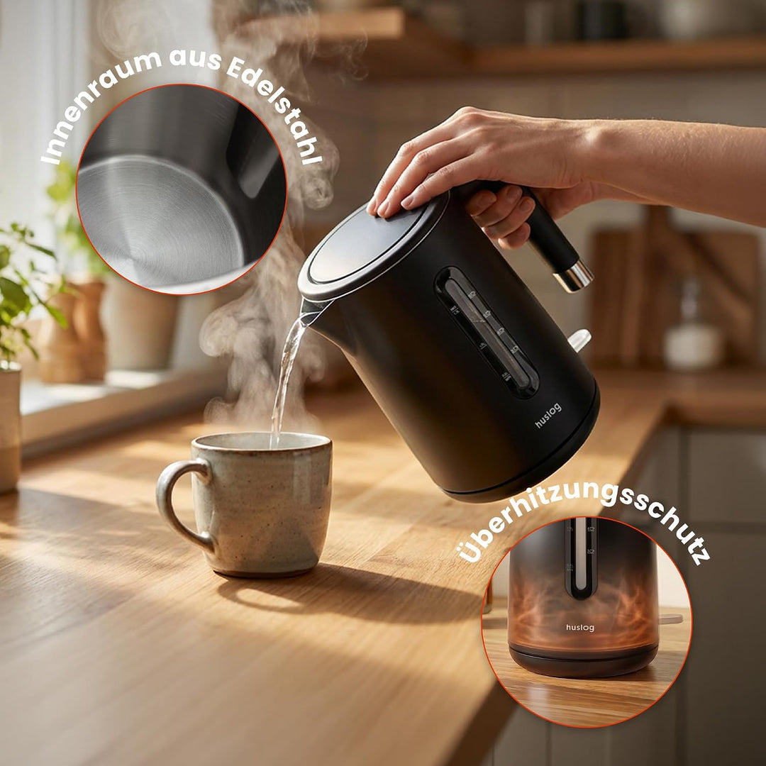Wasserkocher 1,5L 2200W Double Wall Cool-Touch Edelstahl 304, BPA-frei, mit Wasserstandsanzeige, 360