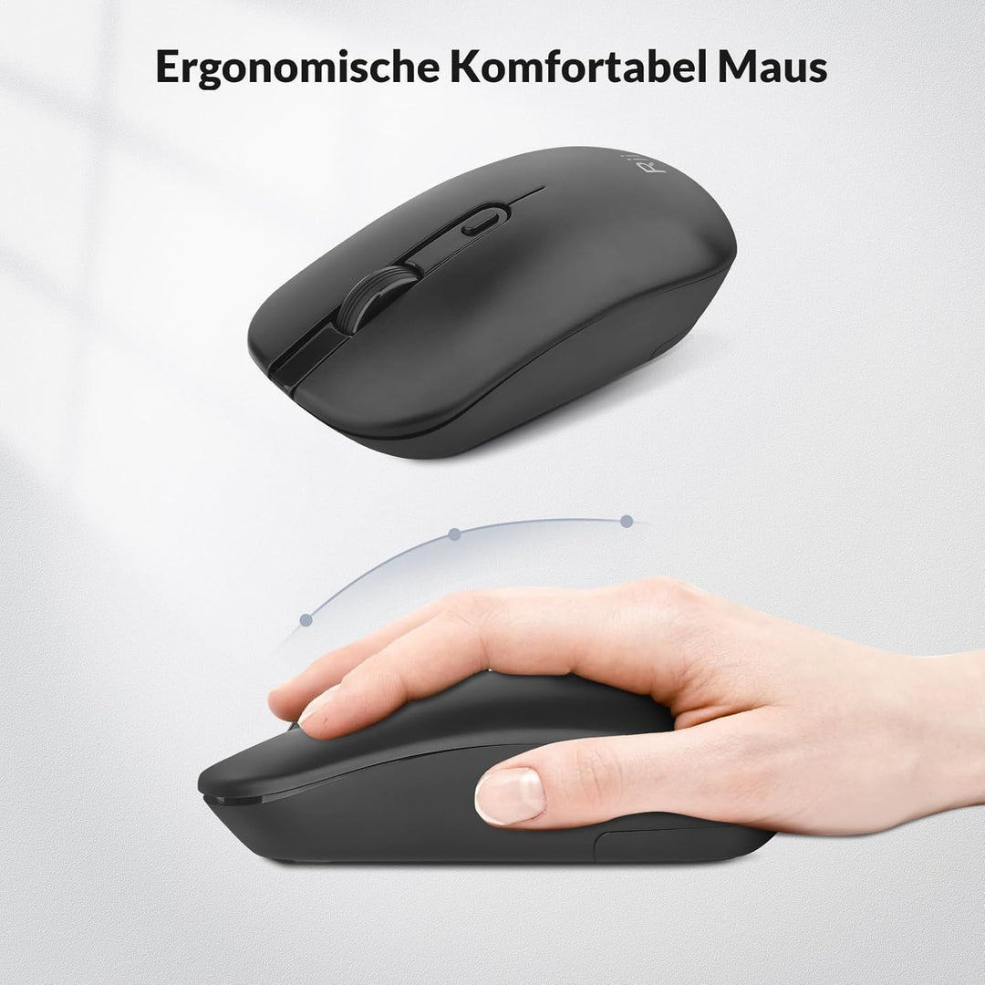 Rii Tastatur Maus Set Kabellos, Funktastatur mit Maus, 9 Shortcut-Tasten Wireless Keyboard and 4 DPI