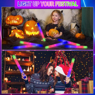 24Stück Leuchtstab LED Set,Weihnachten Mehrfarbig Schaumstoff Blinkstäbe,Knicklichter gross,Leuchten