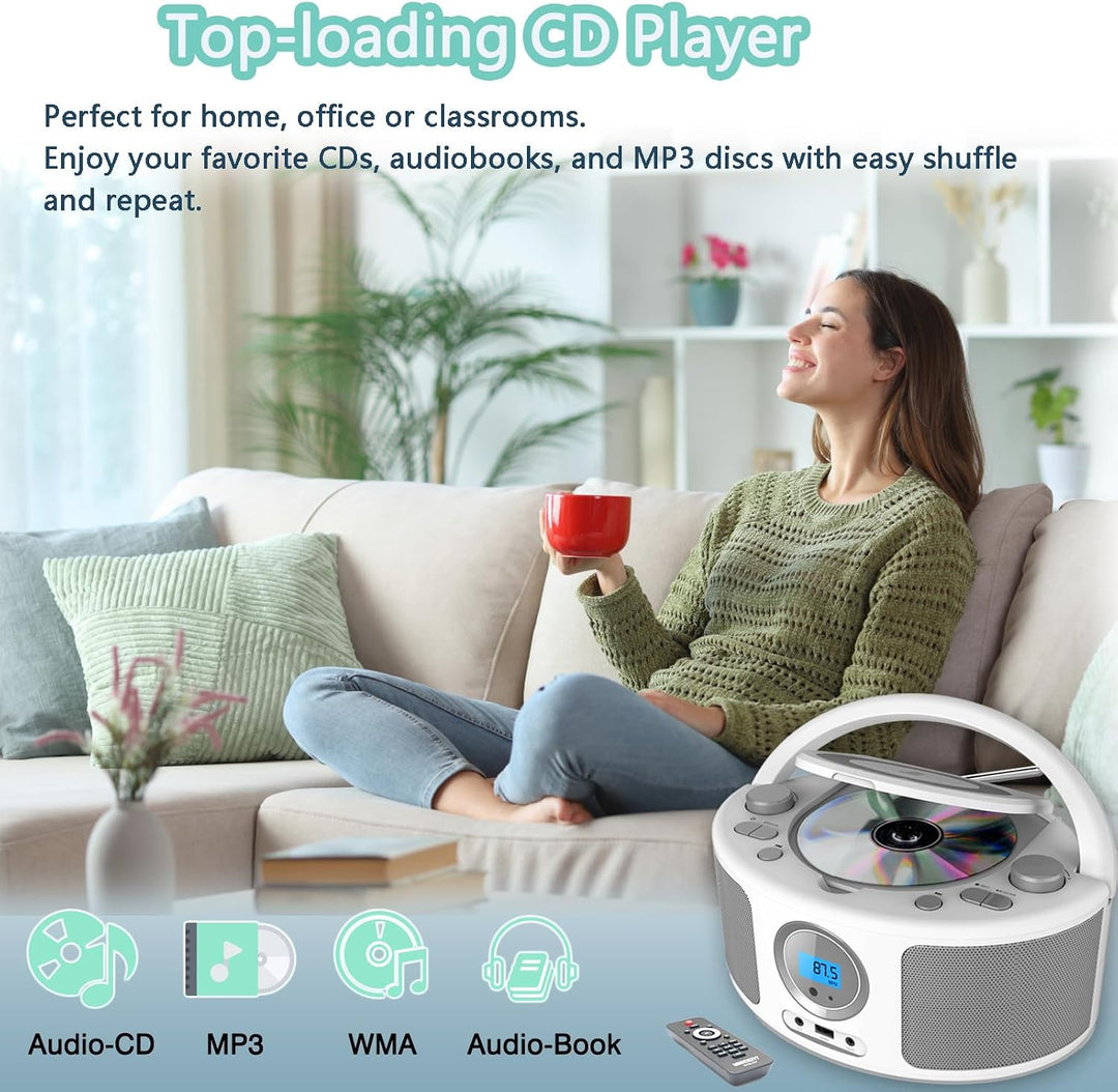 WISCENT Tragbares CD Radio (CD-Player, Boomboxen, UKW Radio, USB, Kopfhöreranschluss, AUX-In),CD Spi