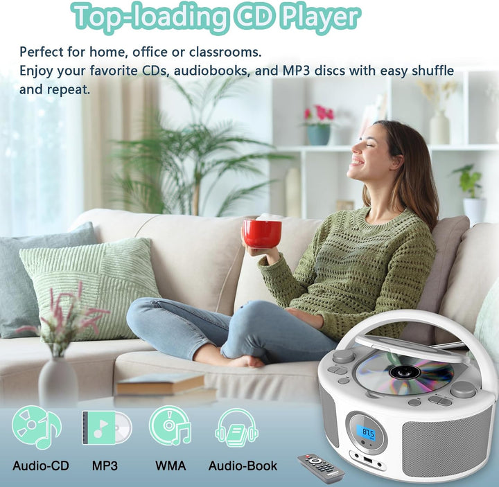 WISCENT Tragbares CD Radio (CD-Player, Boomboxen, UKW Radio, USB, Kopfhöreranschluss, AUX-In),CD Spi