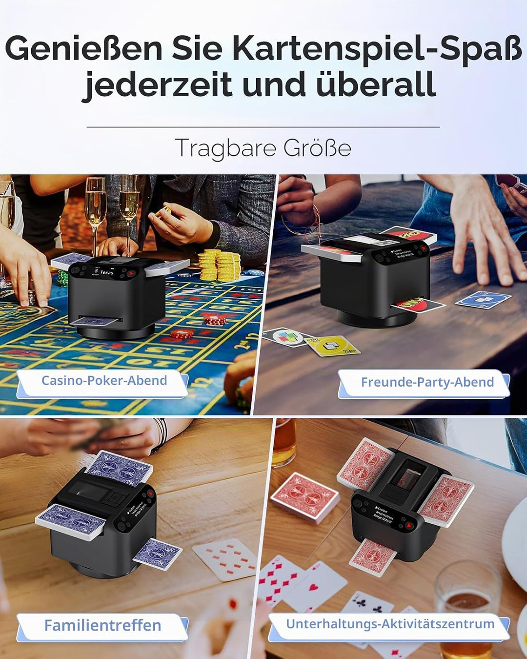 Automatischer Kartenmischer und Dealer 2-in-1, 2 Deck 360° Rotierende Dealing-Maschine für 12 Spiele