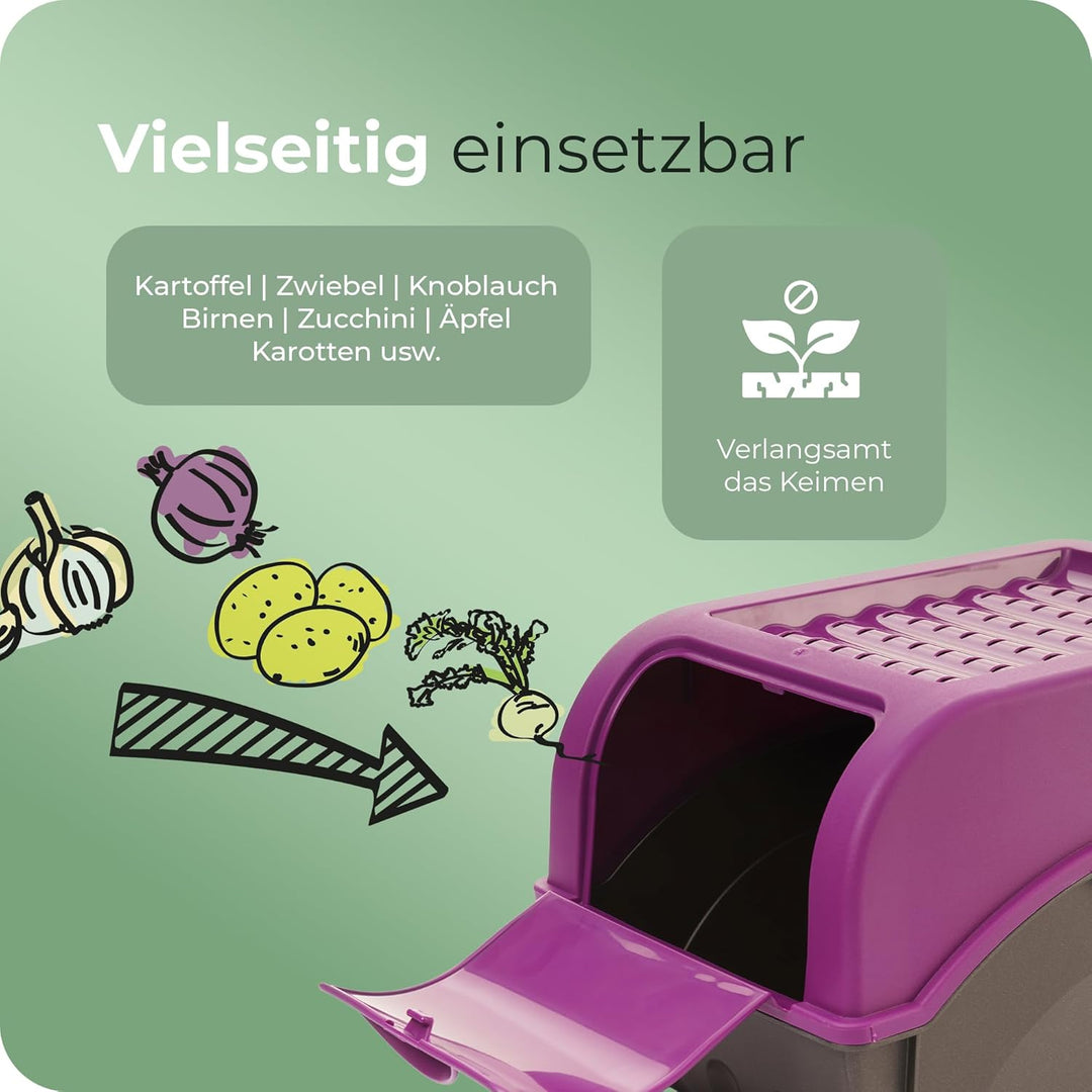 Novaliv Kartoffel Aufbewahrungsboxen Set | 3,5L + 5L + 9L | LILA | Kartoffelboxen | Gemüseboxen stap