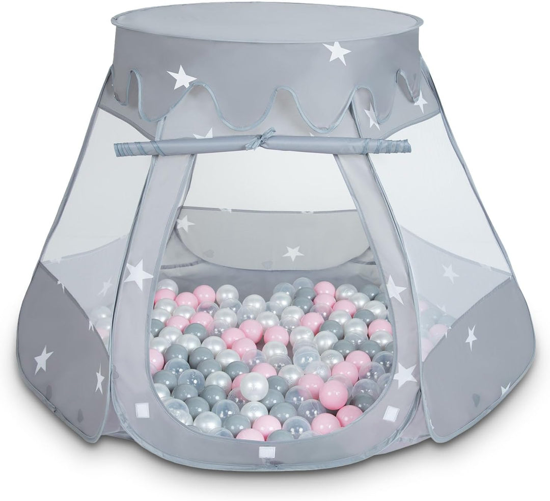 Selonis Baby Spielzelt Mit Plastikbällen Zelt 105X90cm/100 Bälle Plastikkugel Kinder, Grau:Perle-Gra