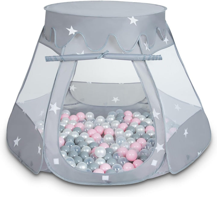 Selonis Baby Spielzelt Mit Plastikbällen Zelt 105X90cm/100 Bälle Plastikkugel Kinder, Grau:Perle-Gra