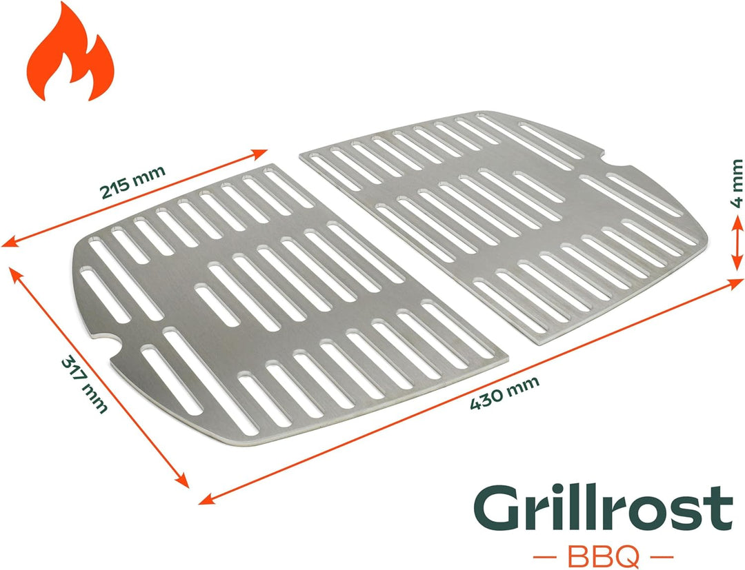 Edelstahl INOX Grillrost für die Weber Q1000 Baureihe | spülmaschinenfest - ZWEIGETEILT - Grillrost