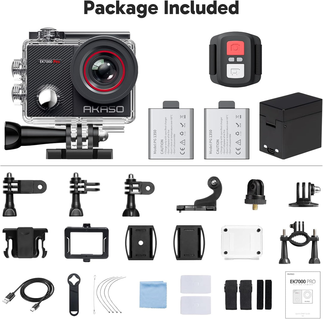 AKASO Action Cam 4K 20MP WiFi 40M Unterwasserkamera Wasserdicht Ultra HD Touchscreen Einstellbar Wei