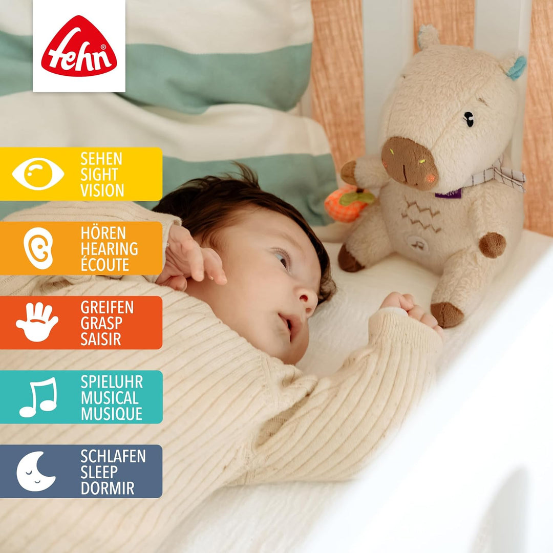 Fehn Einschlafhilfe Capybara Clara – Kuscheltier – Soundmodul & Cry-Sensor | Spieluhr mit entnehmbar