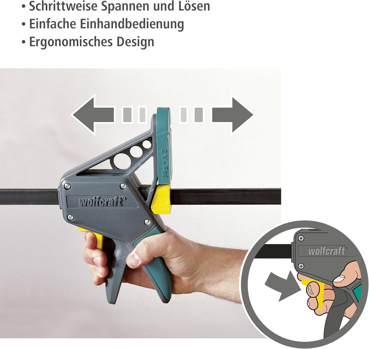 wolfcraft EHZ 100-700 Einhandzwinge PRO 3033000 | Kraftvolle Zwinge zum professionellen Spannen von