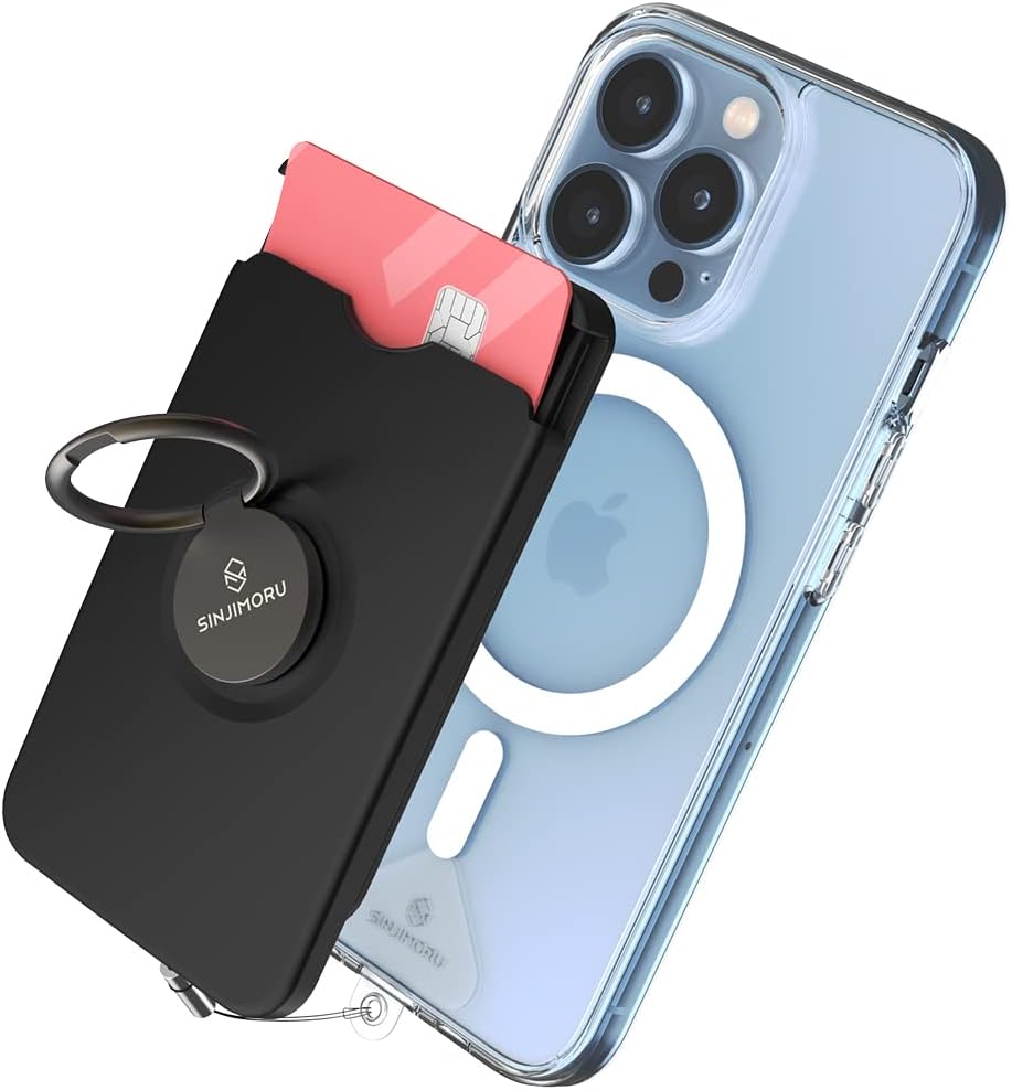 Sinjimoru Magnetischer Handy Kartenhalter mit Handy Ring, Handy Kreditkartenetui mit Handy Ständer M