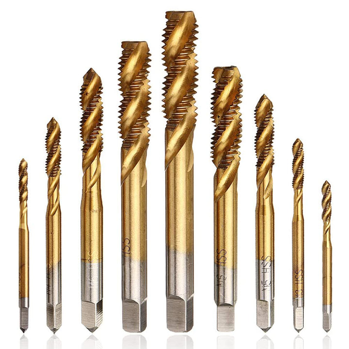Mesee 9 Stück Spiralgewindebohrer, HSS Titanbeschichtetes Gewindebohrer, Spiralnutbohrer Maschinenge