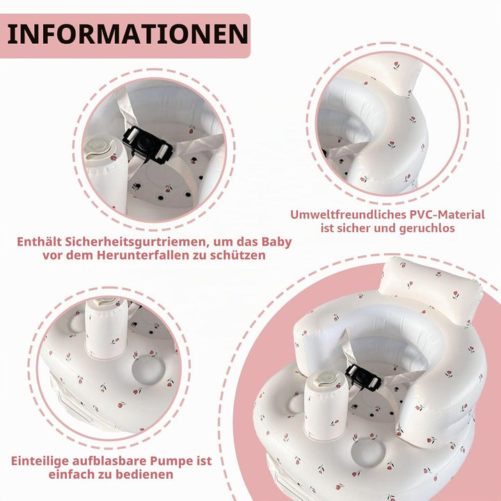 Aufblasbarer Baby-Sitz für Babys ab 3 Monaten, Baby Seat, Baby Sitzhilfe mit Gurtzeug y Sofasitz Bod