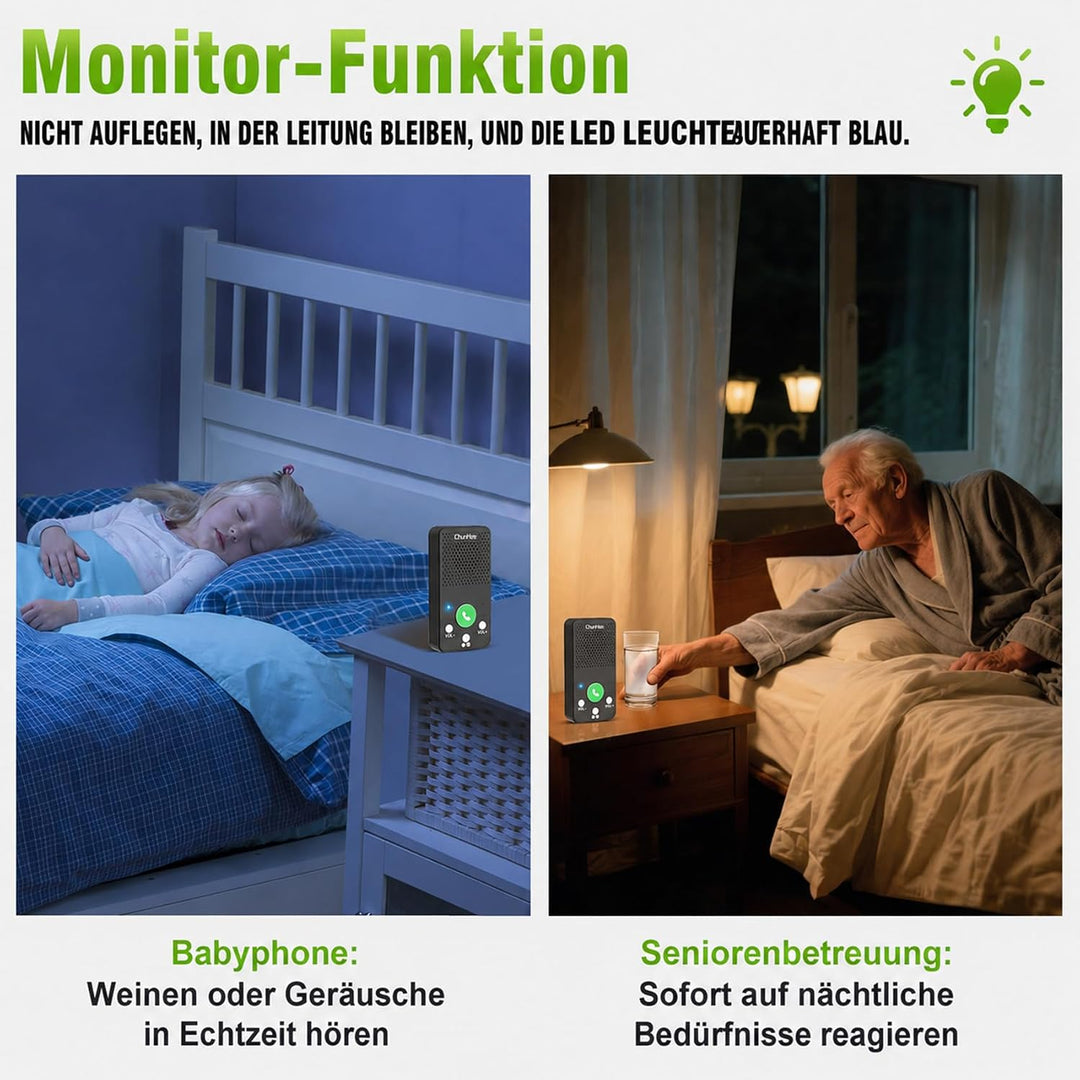 ChunHee Senioren Gegensprechanlage für Zuhause, Kabelloses Intercom 2er Set | Schnelle Hilfe per Tas