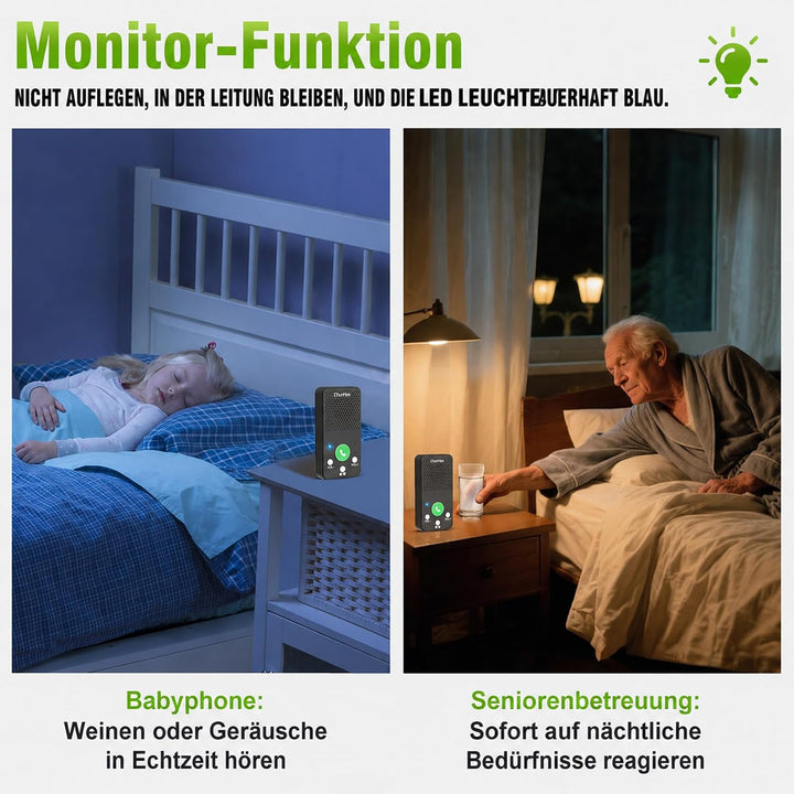 ChunHee Senioren Gegensprechanlage für Zuhause, Kabelloses Intercom 2er Set | Schnelle Hilfe per Tas