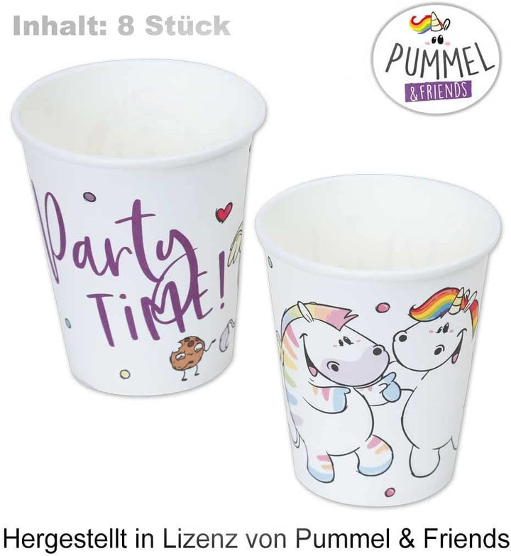 KarnevalsTeufel Partygeschirr Pummeleinhorn Pummel & Friends Teller Servietten Becher aus Pappe nied