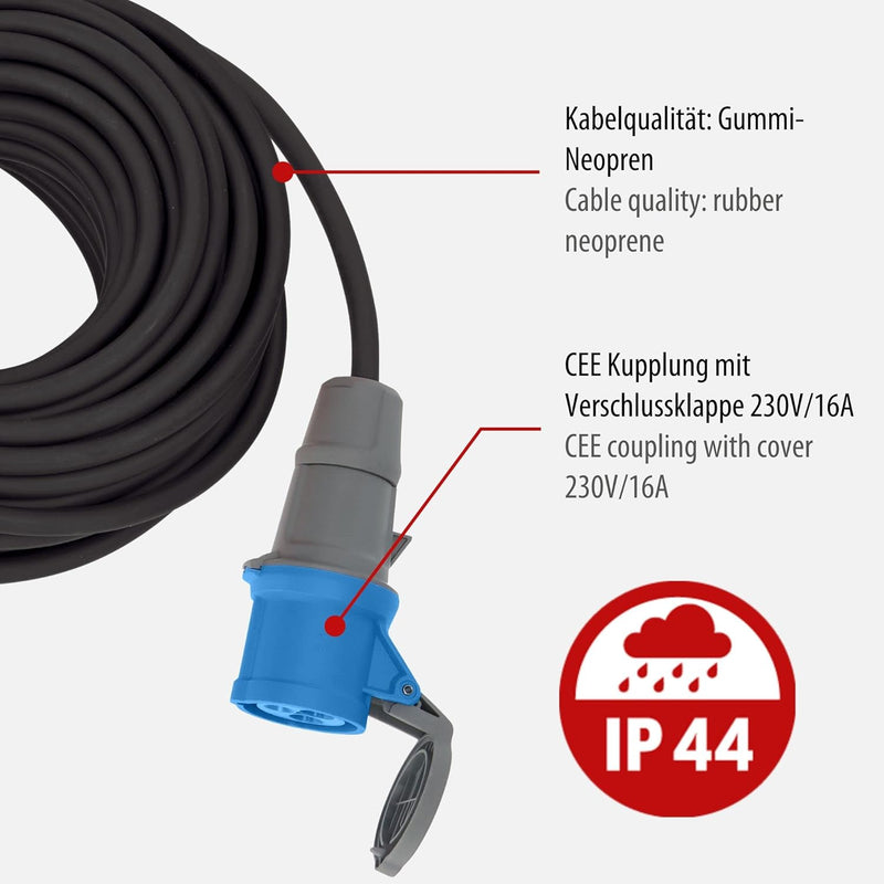 Brennenstuhl Adapterkabel/CEE-Adapter mit Schutzkontakt-Stecker und CEE-Kupplung (25m Kabel in Schwa