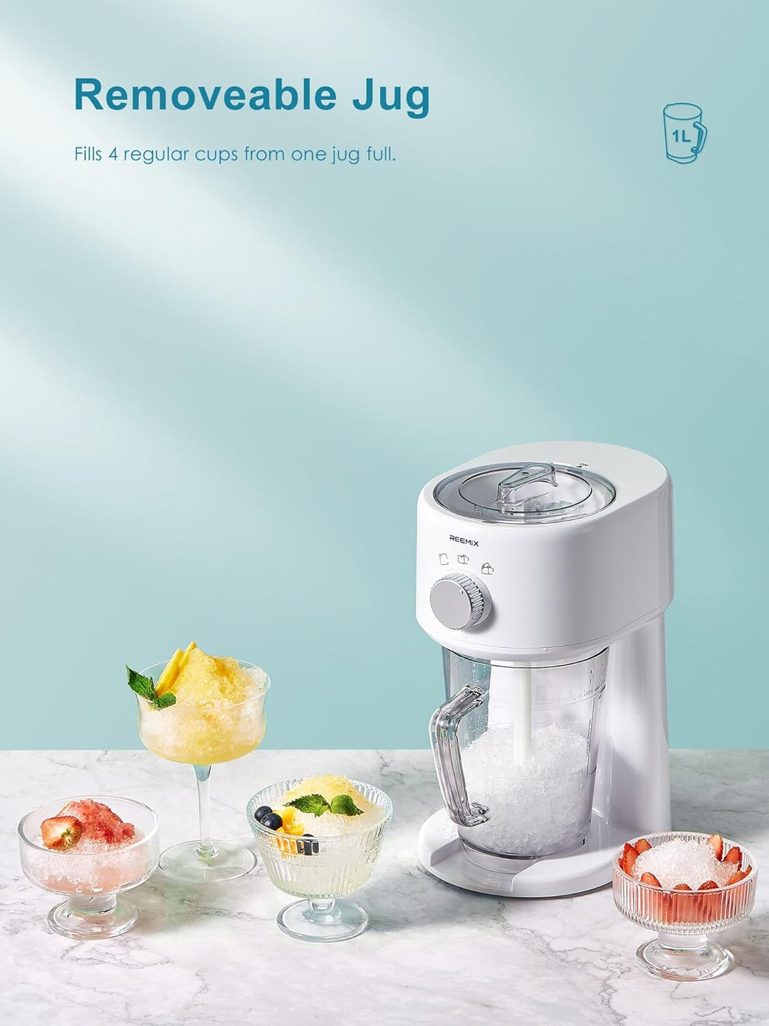 Reemix Slushy Maker Ice Shaver, Slush-Eis-Maschine, 3 Betriebs-Modi für grobes und feines Eis, Edels