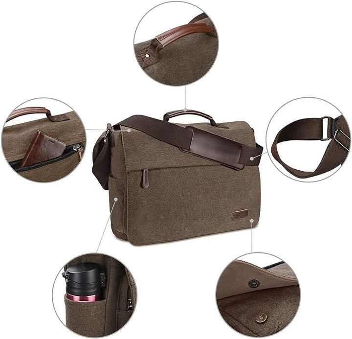 Ruschen Umhängetasche Herren aus Canvas, Herrentasche, Laptoptasche für 15,6 Zoll Laptop, Schulterta