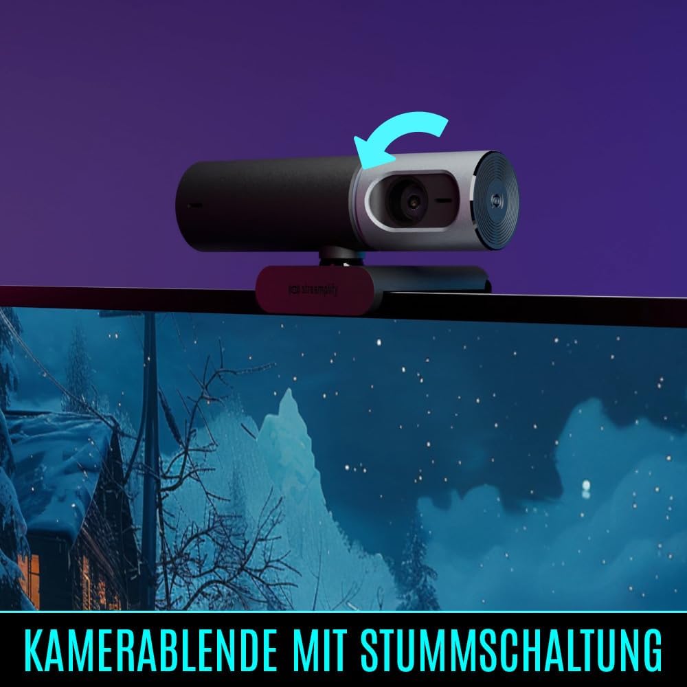 Streamplify CAM PRO 4K Webcam, 105° Weitwinkel, 8,5M Pixel Sensor, Eingebaute Stereo-Mikrofone, Auto