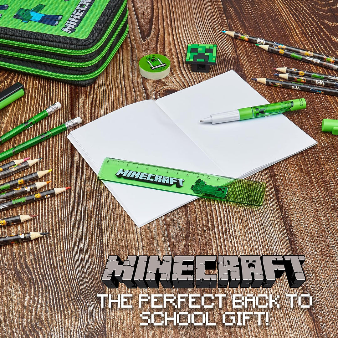 Minecraft Federmäppchen Jungen und Mädchen Mäppchen Gefüllt Creeper Federmappe mit Schreibwaren Game