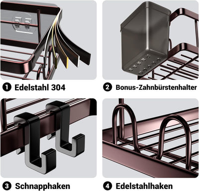 FINIBO Duschablage Ohne Bohren, 2 Stück Selbstklebend Eckregal Badezimmer Organizer, Duschregal Edel