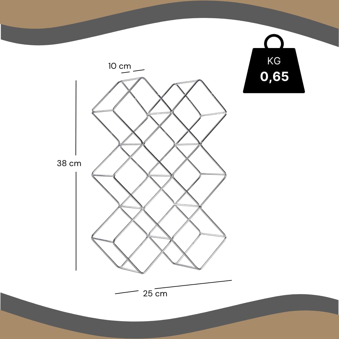DESIGN DELIGHTS WEINFLASCHENHALTER Quadrat | Metall, Silber, 46 cm | Weinständer, Weinregal, Flasche