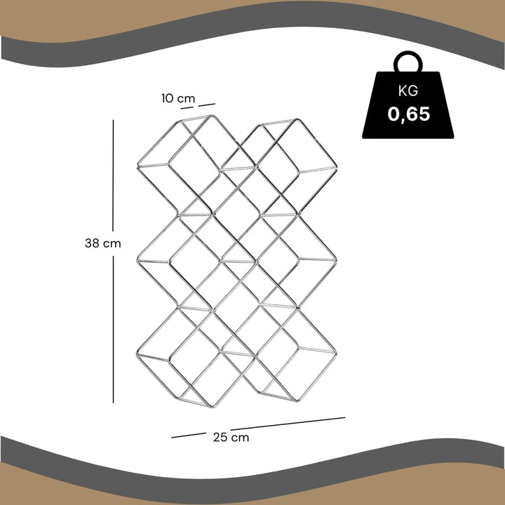 DESIGN DELIGHTS WEINFLASCHENHALTER Quadrat | Metall, Silber, 46 cm | Weinständer, Weinregal, Flasche