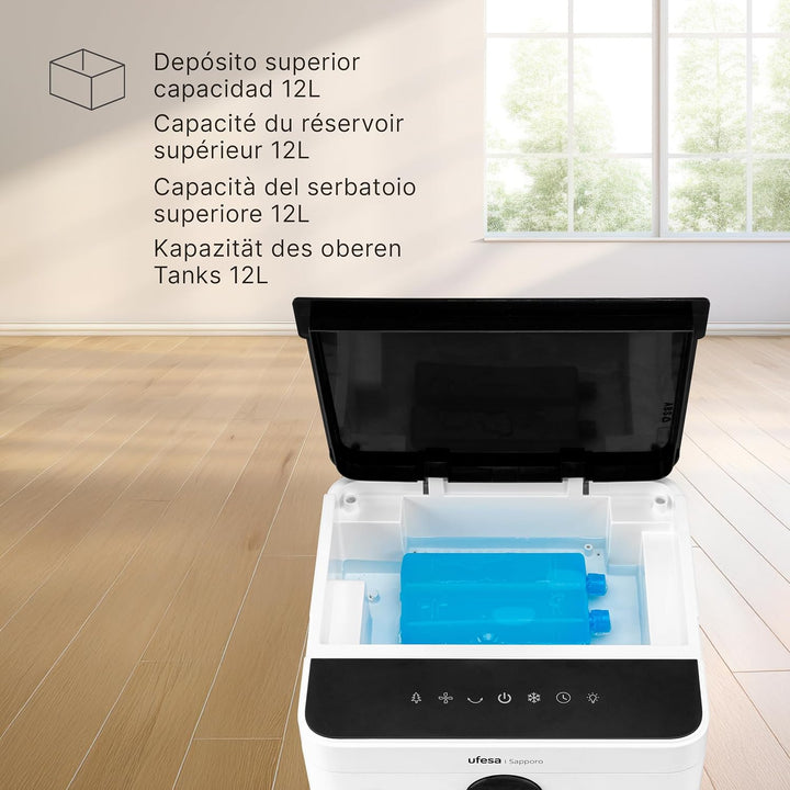 Ufesa Sapporo Verdunstungskühler, 100W, Kühlfunktion und Ventilator, 3 Geschwindigkeiten, 3 Modi, To