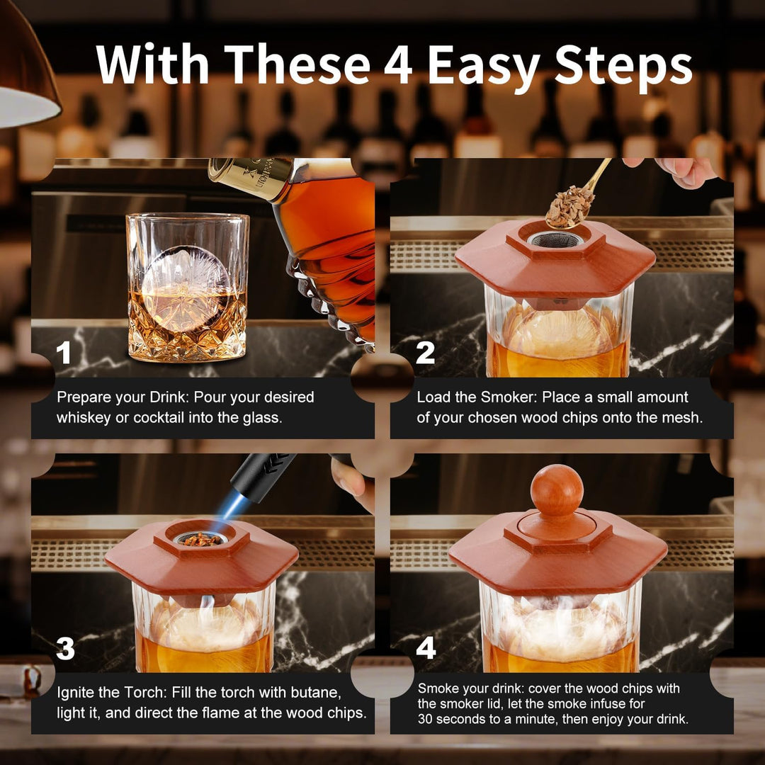 Cocktail-Räucher-Kit mit Fackel, Whisky-Räucher-Set mit 8 Geschmacksrichtungen Räucherholzchips, Alt